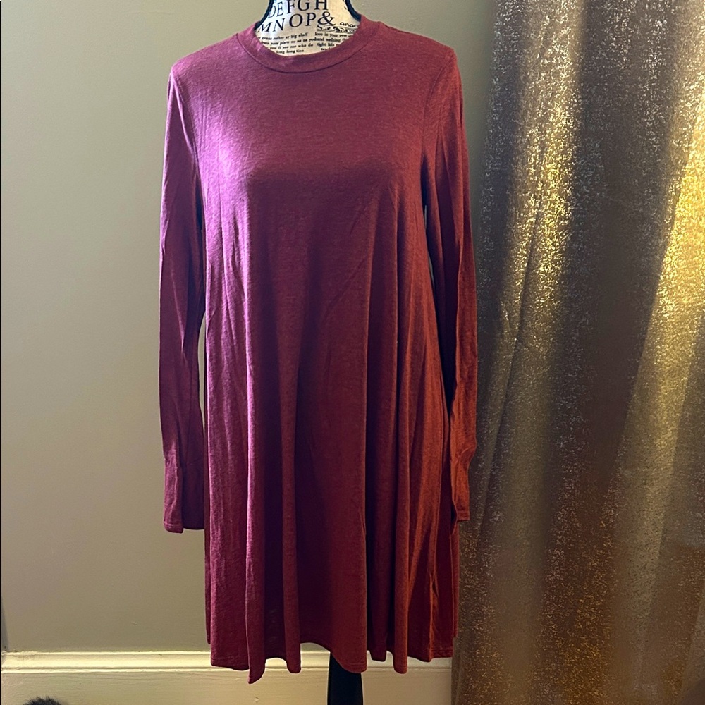 Free People Beach Long Sleeve Burgundy Dress
